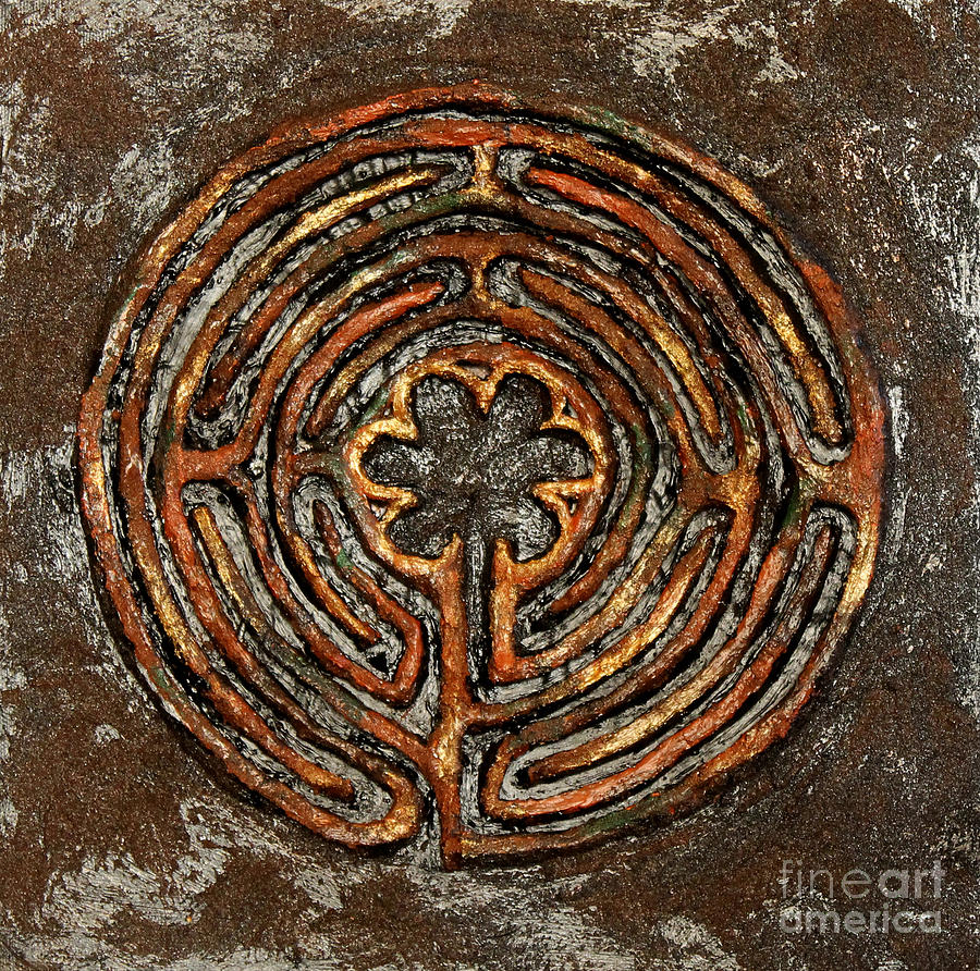 Chartres Style Labyrinth Earth Tones Painting by Anne Cameron Cutri
