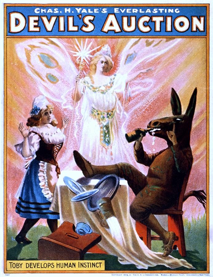 Chas. H. Yales everlasting Devils Auction, performing arts poster, 1904 Painting by Vincent Monozlay