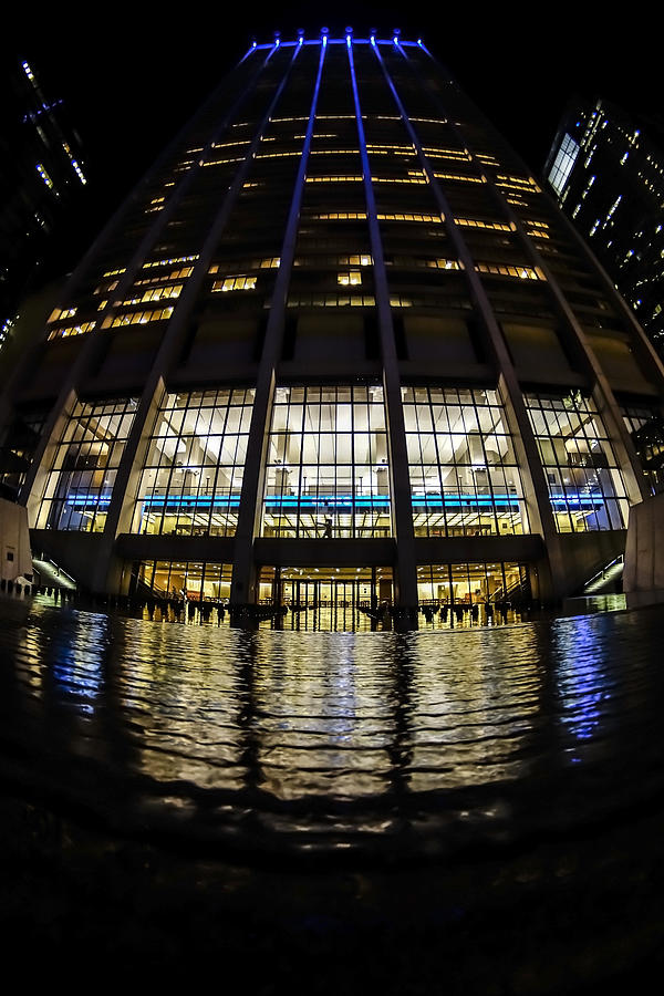 Chase building with fountain at night Photograph by Sven Brogren