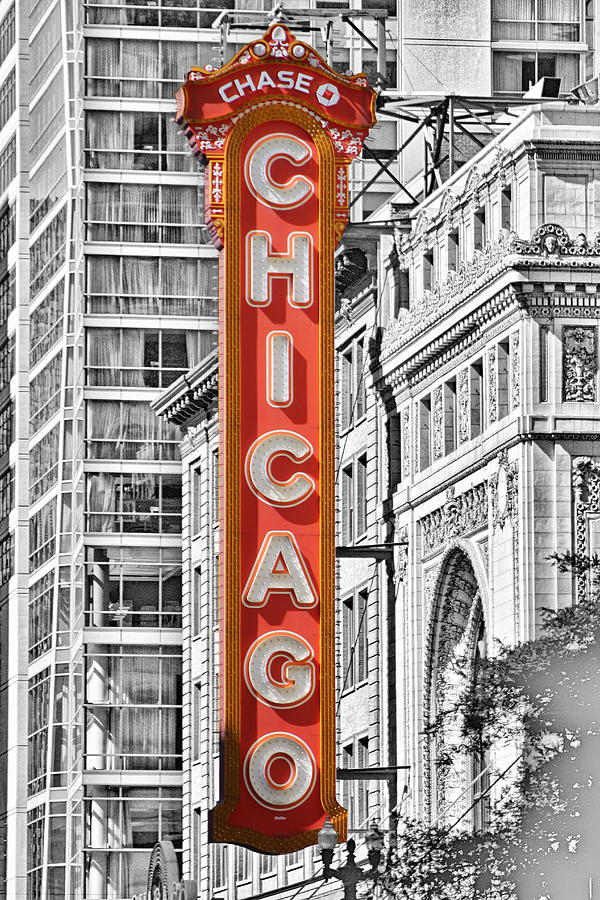 Chase Chicago Marquee Sign Selective Coloring Photograph by Colleen Cornelius