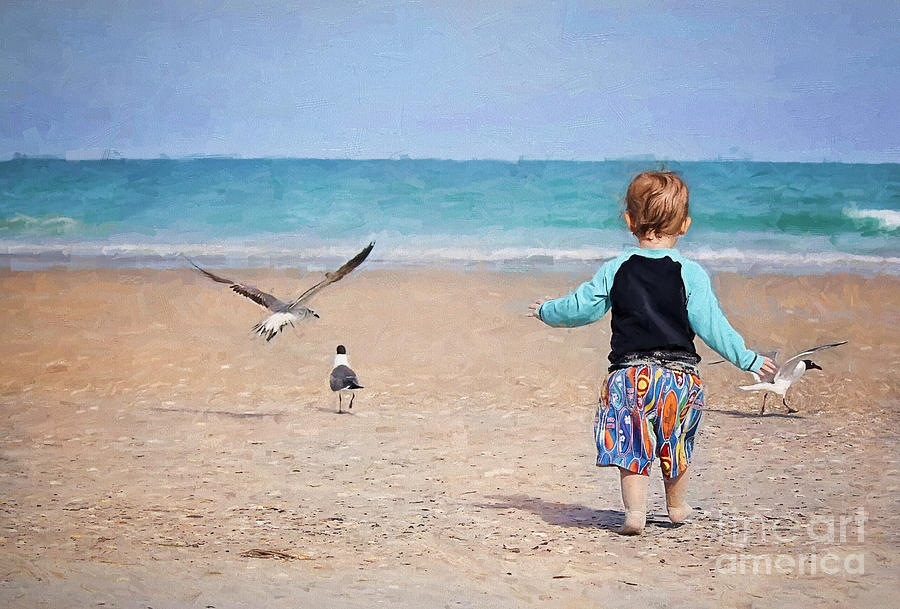 Chasing Birds On The Beach Digital Art by Sharon McConnell