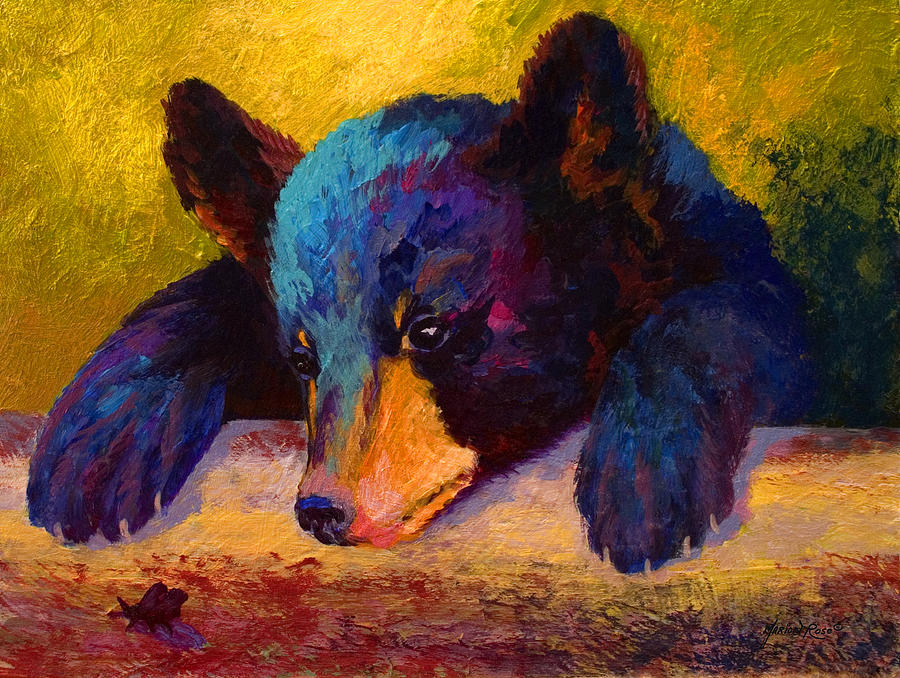 Wildlife Painting - Chasing Bugs - Black Bear Cub by Marion Rose