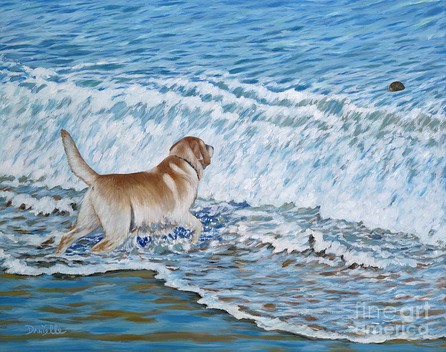 Dog Painting - Chasing Coconuts by Danielle Perry