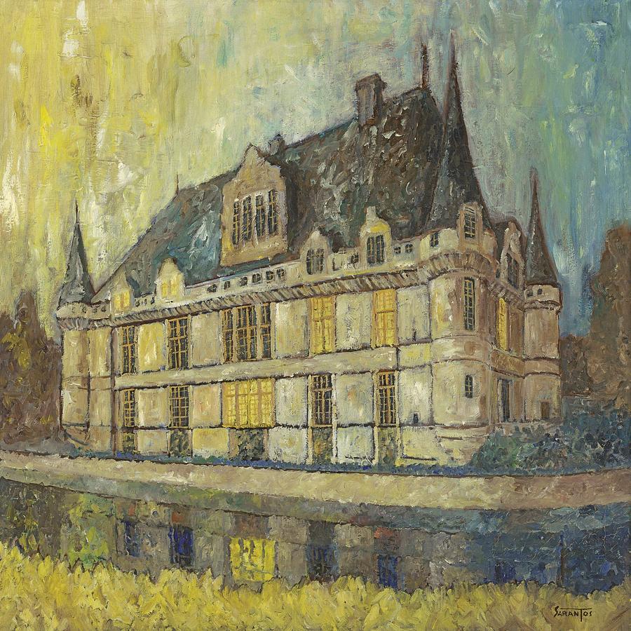 Architecture Painting - Chateau At Dusk by Leon Sarantos