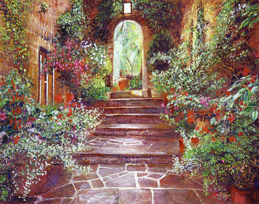 Chateau Courtyard Steps Painting by David Lloyd Glover