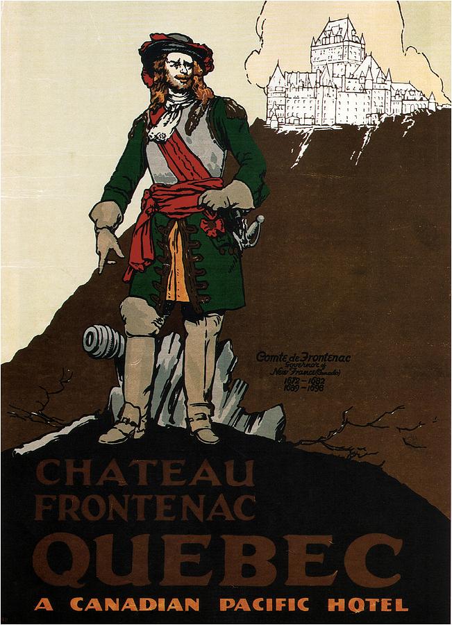 Chateau Frontenac Luxury Hotel in Quebec, Canada - Vintage Travel Advertising Poster 02 Painting by Studio Grafiikka