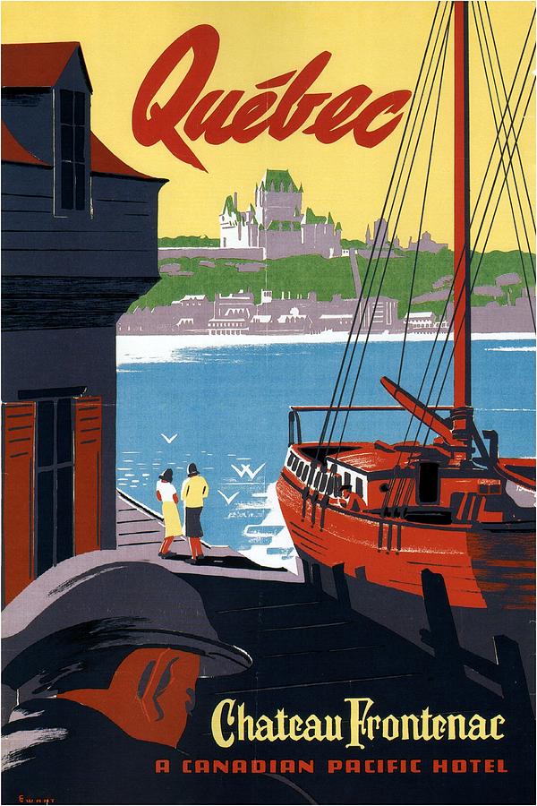 Chateau Frontenac Luxury Hotel in Quebec, Canada - Vintage Travel Advertising Poster 03 Painting by Studio Grafiikka