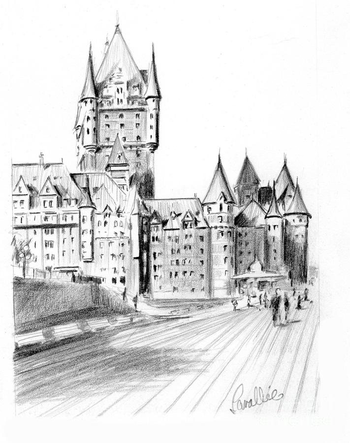 Chateau Frontenac Drawing - Chateau Frontenac terrace by Louise Lavallee