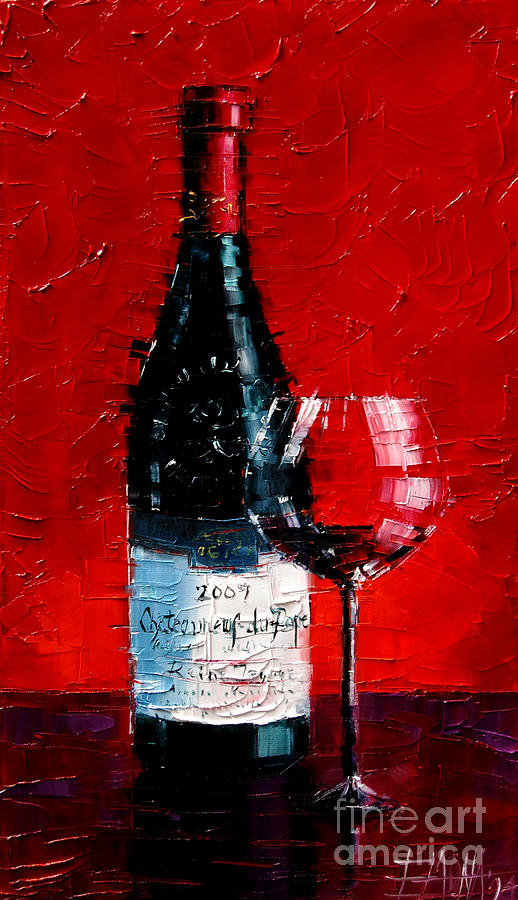 Still life with wine bottle and glass 1 Painting by Mona Edulesco