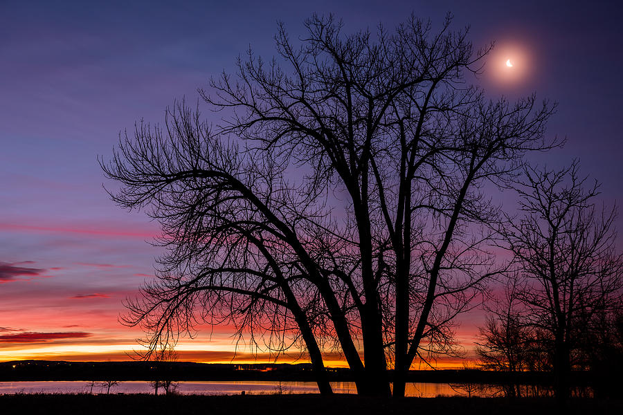 Chatfield Moon At Sunrise Photograph