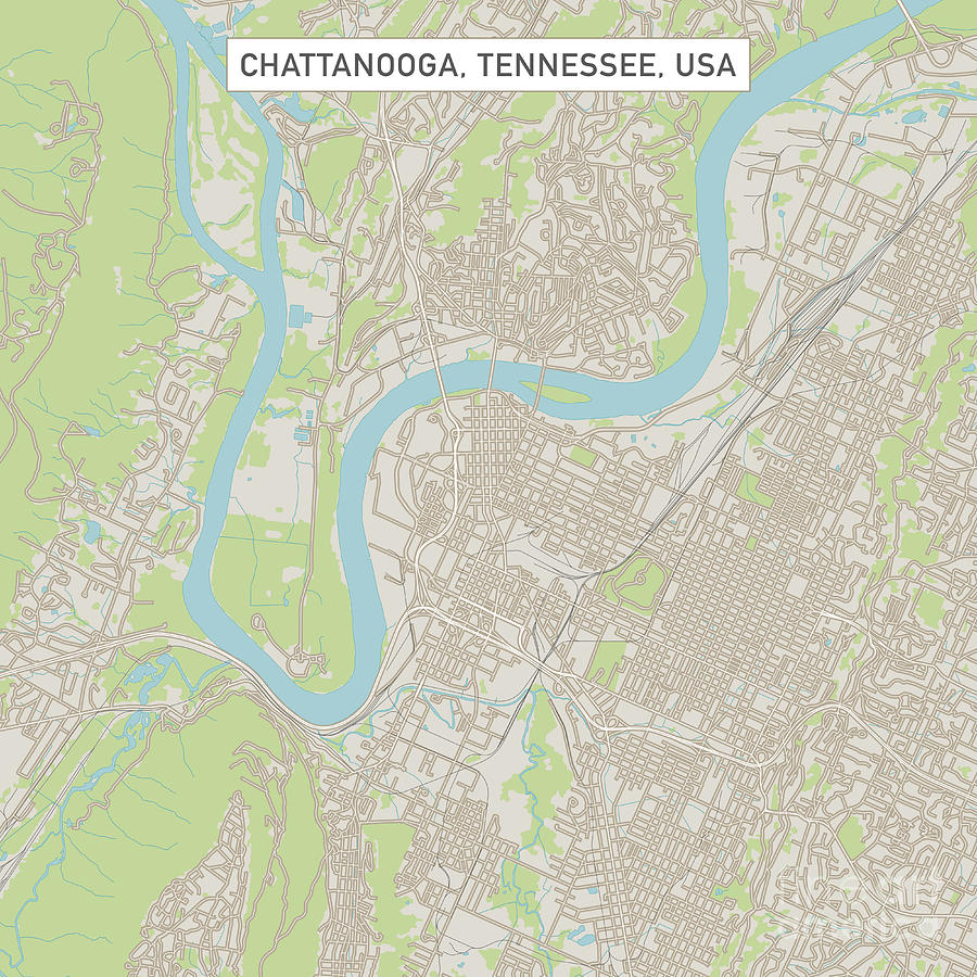 Chattanooga Tennessee US City Street Map Digital Art by Frank Ramspott ...