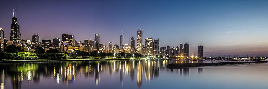 Chicago Skyline at dawn with a panoramic crop  Photograph by Sven Brogren
