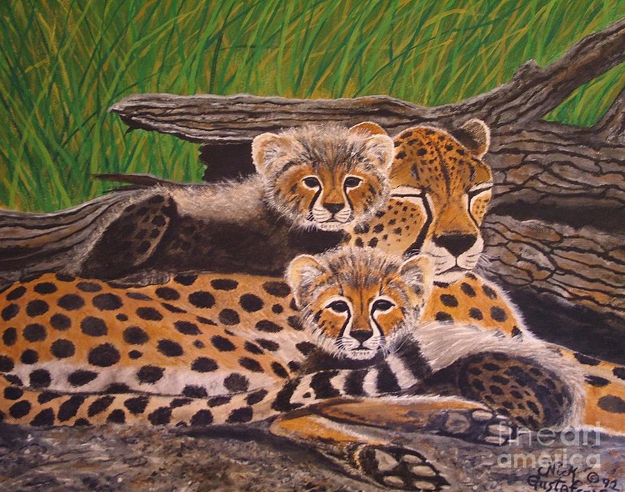 Cheatah And Cubs Painting by Nick Gustafson