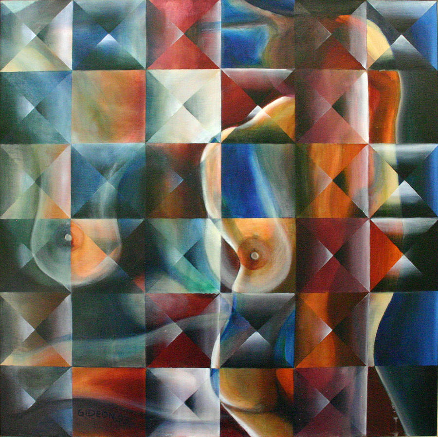 Abstract Painting - Checkered Woman by Gideon Cohn