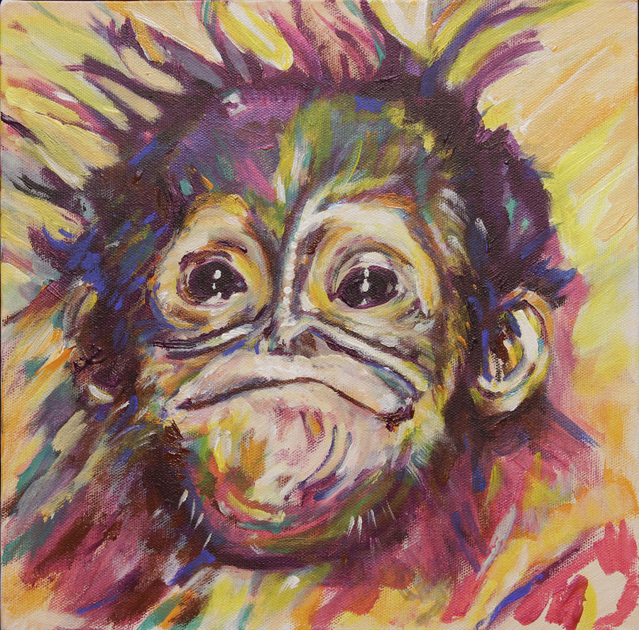Cheeky Lil monkey Painting by Karin McCombe Jones