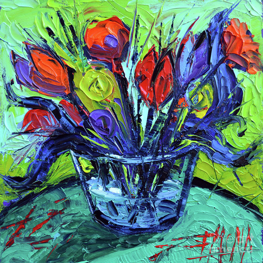 Cheerful Abstract Flowers Painting by Mona Edulesco