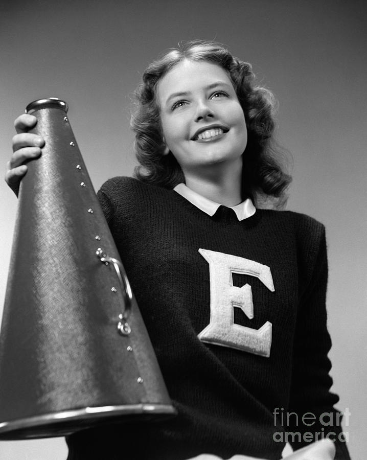 Cheerleader With Megaphone, C.1940s Photograph by H. Armstrong Roberts/ClassicStock