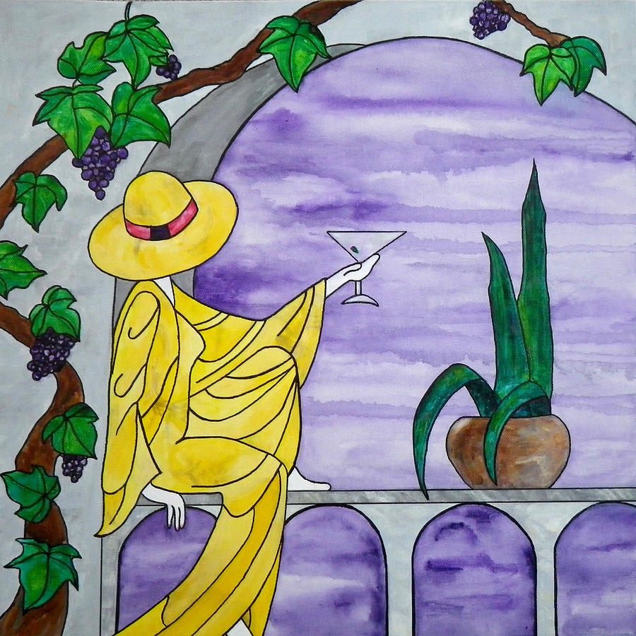 Cheers Elegant Lady in Yellow Purple Painting by Anna Ruzsan