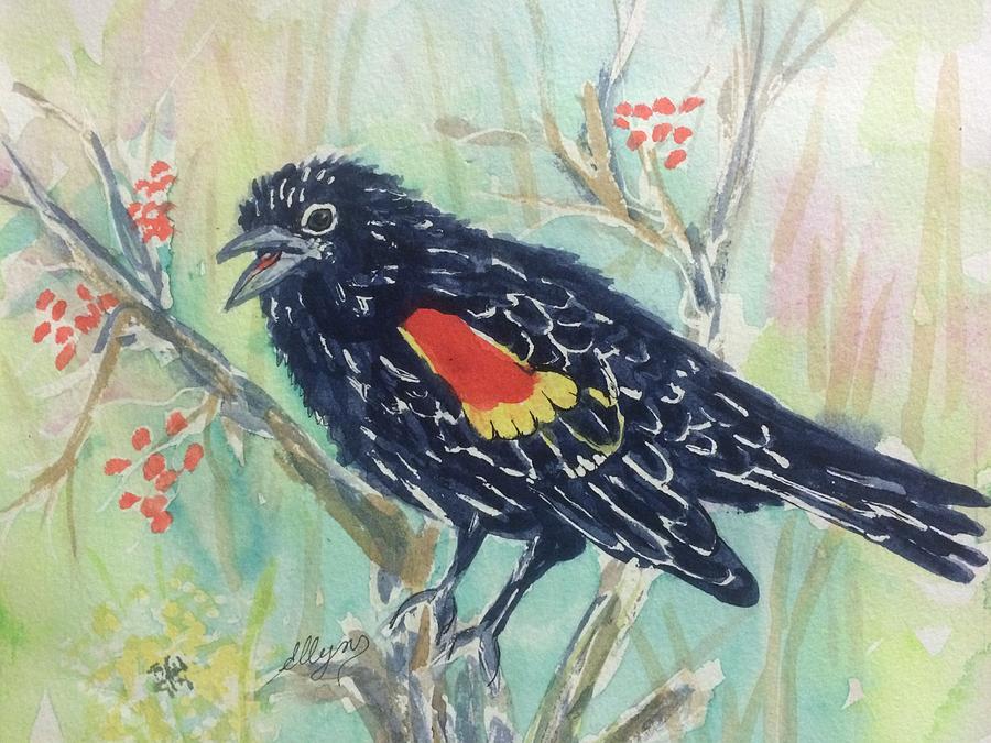 Cheery Redwinged Blackbird  Painting by Ellen Levinson