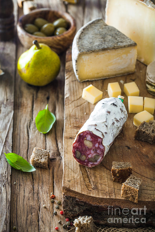 Cheese Photograph - Cheese and Salami by Mythja Photography