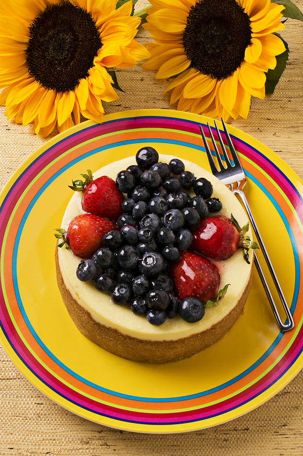 Fork Photograph - Cheesecake with fruit by Garry Gay