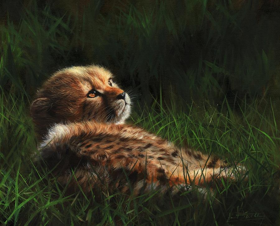 Animal Painting - Cheetah Cub In Grass by David Stribbling