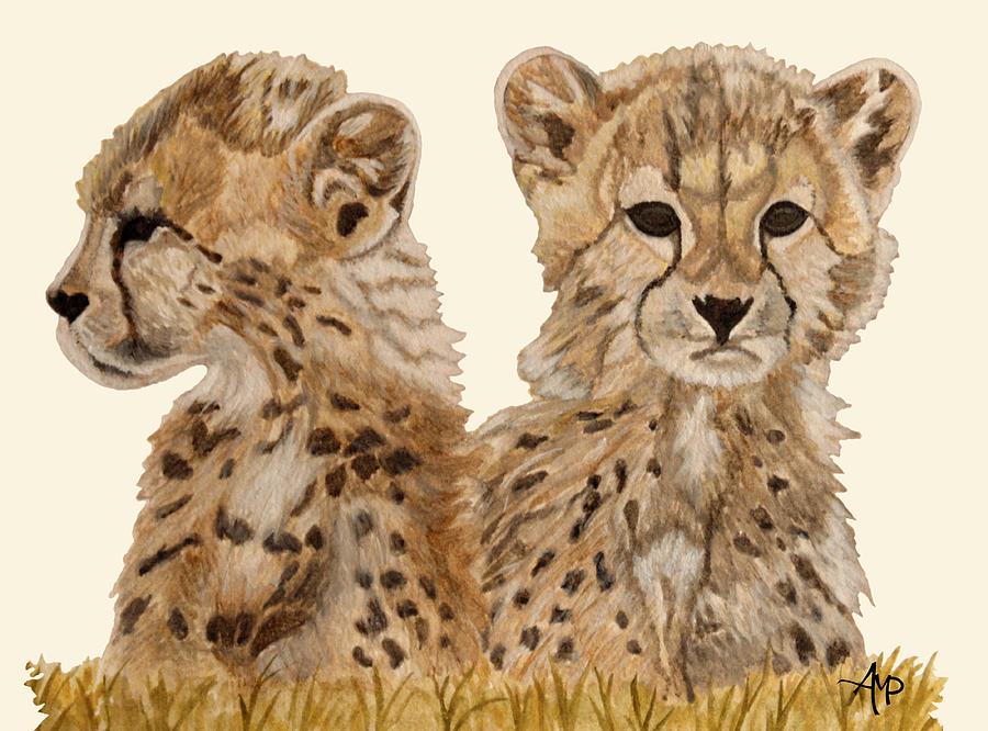 Mammal Painting - Cheetah Cubs by Angeles M Pomata