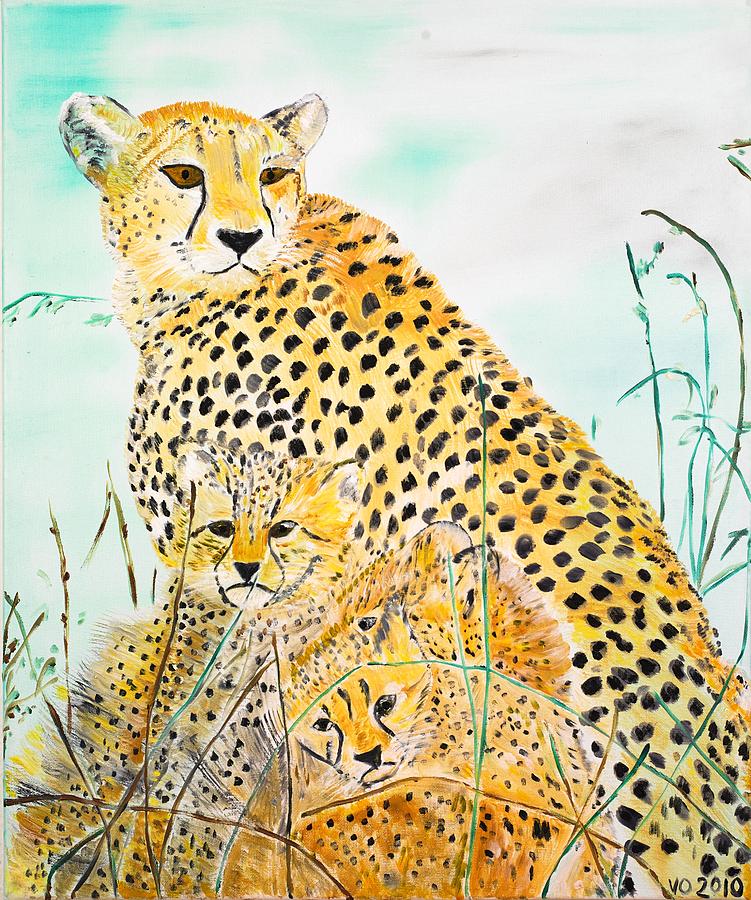 Cheetah Family Painting by Valerie Ornstein