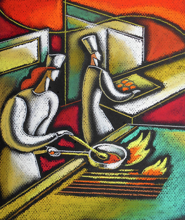 Chef and cooking food Painting by Leon Zernitsky