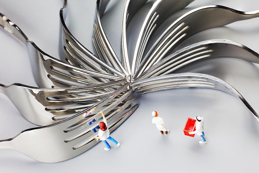 Unique Photograph - Chef and forks little people on food  by Paul Ge