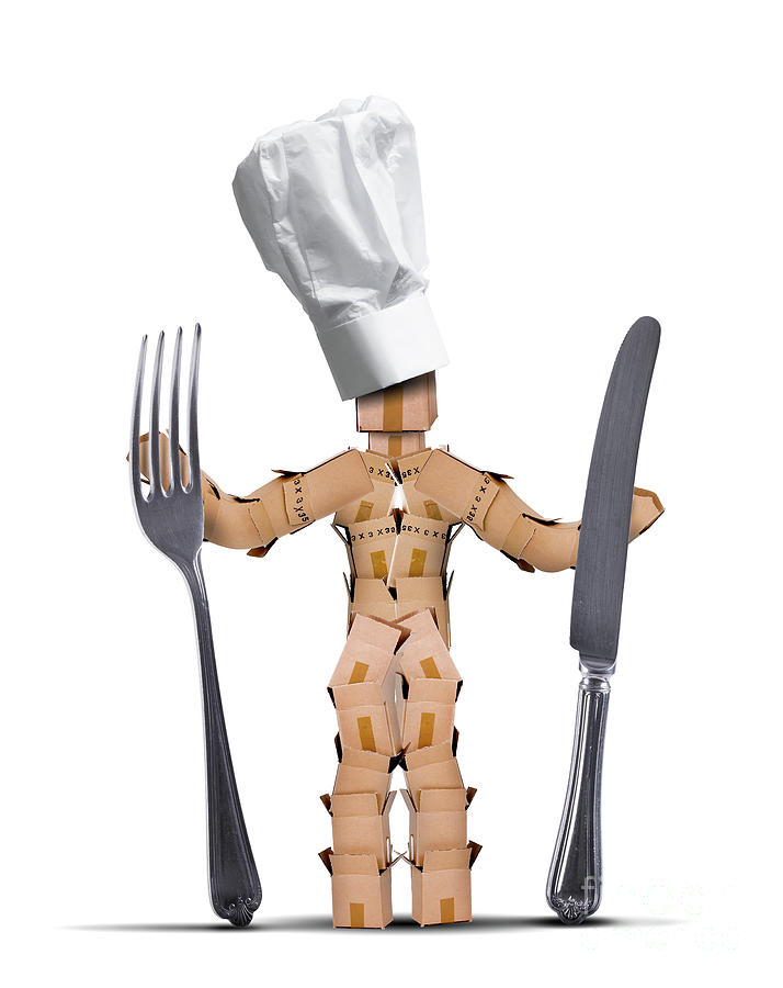 Chef box man Character with cutlery Digital Art by Simon Bratt