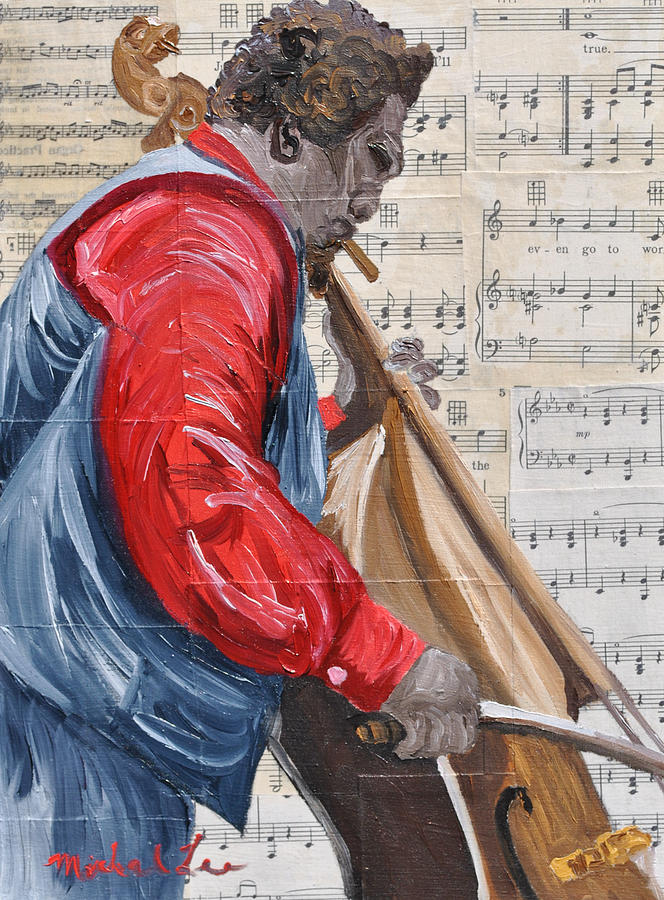 Jazz Painting - Chello Player by Michael Lee