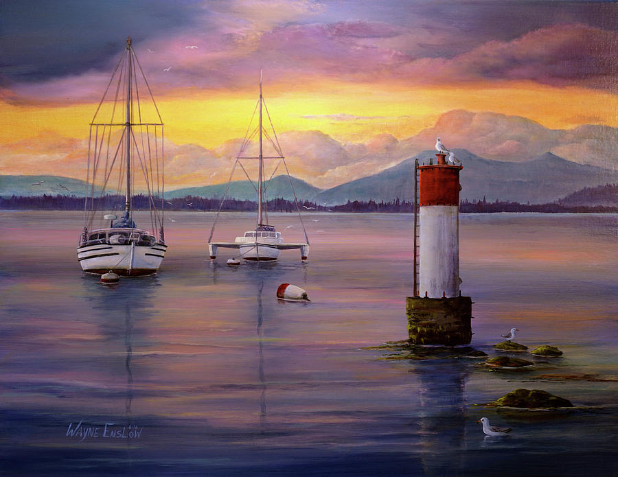 Chemainus Sunset Painting by Wayne Enslow
