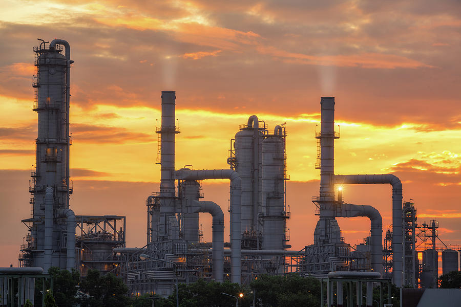 Chemical Plant And Oil Refinery Industry With Sunrise Photograph by Anek Suwannaphoom