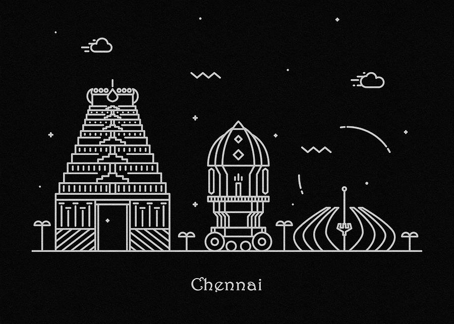Chennai Skyline Travel Poster Drawing by Inspirowl Design
