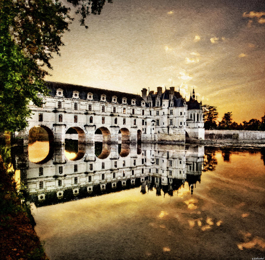 Chenonceau Castle in the twilight - Hard Contrast Painting Photograph by Weston Westmoreland
