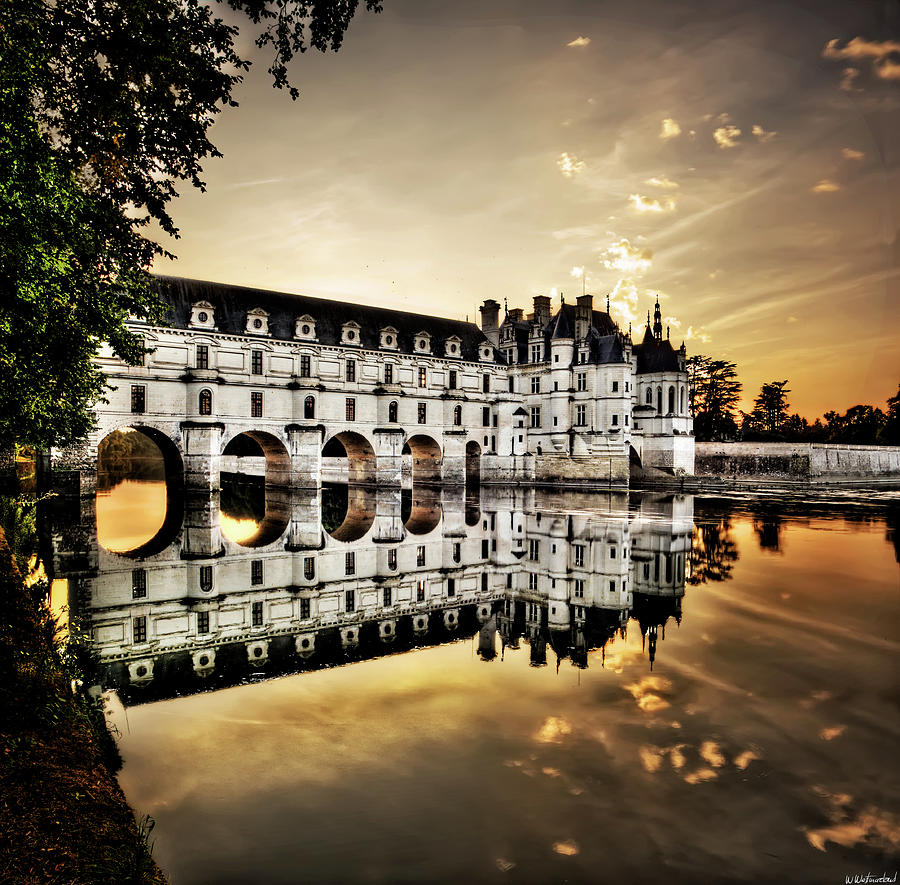 Chenonceau Castle in the twilight - Hard Contrast Version Photograph by Weston Westmoreland