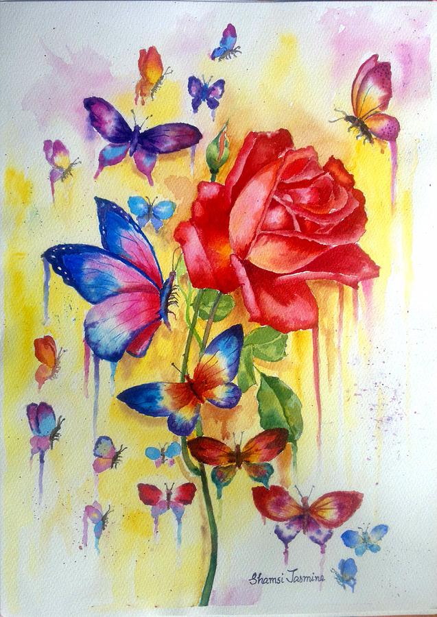 Rose Painting - cherish with Butterflies by Shamsi Jasmine