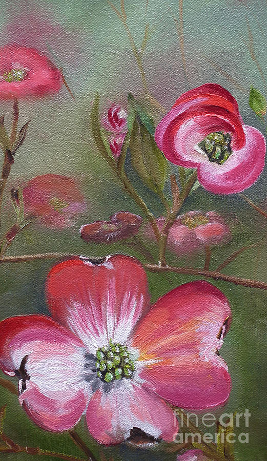 Cherokee Brave Dogwood - Spring - Red  Painting by Jan Dappen