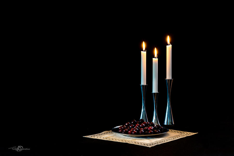 Cherries And Candles In Steel Photograph