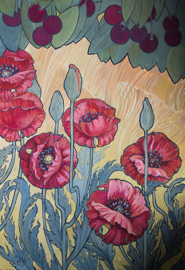 Cherries And Poppies Painting