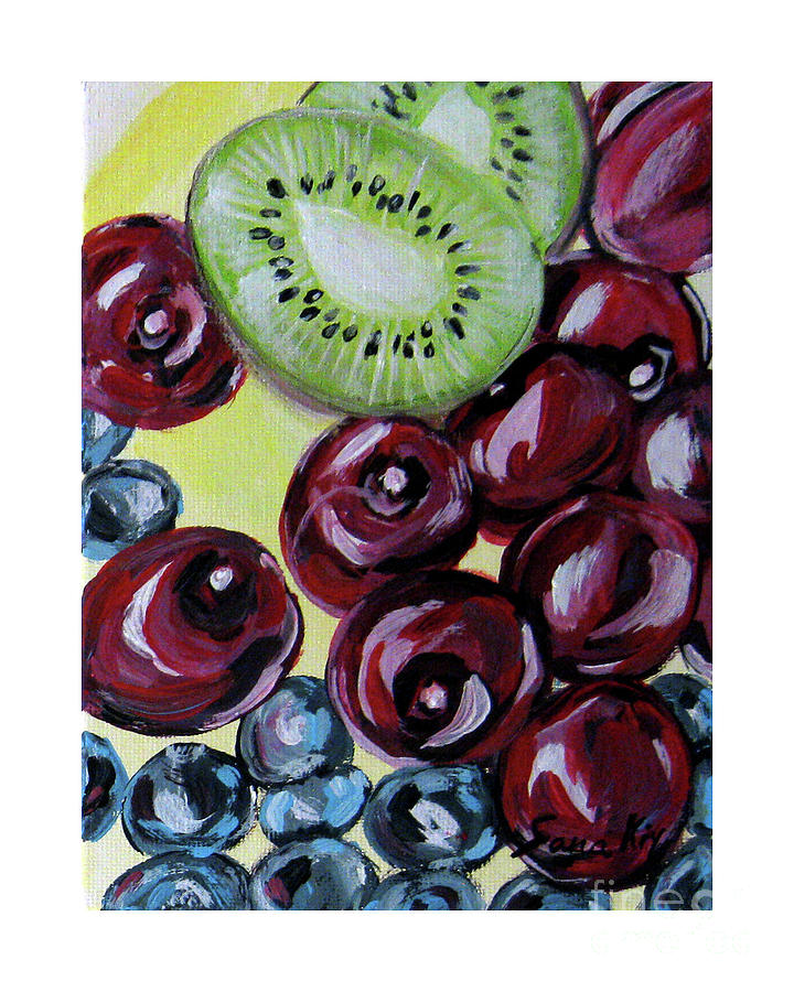 Cherries, blueberries, kiwi Painting by Oksana Semenchenko