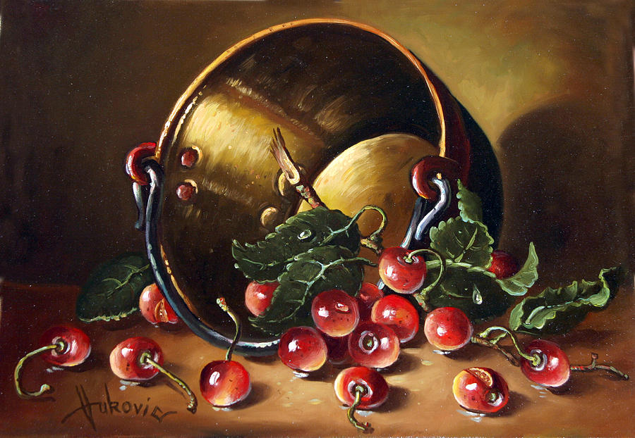 Still Life Painting - Cherries by Dusan Vukovic