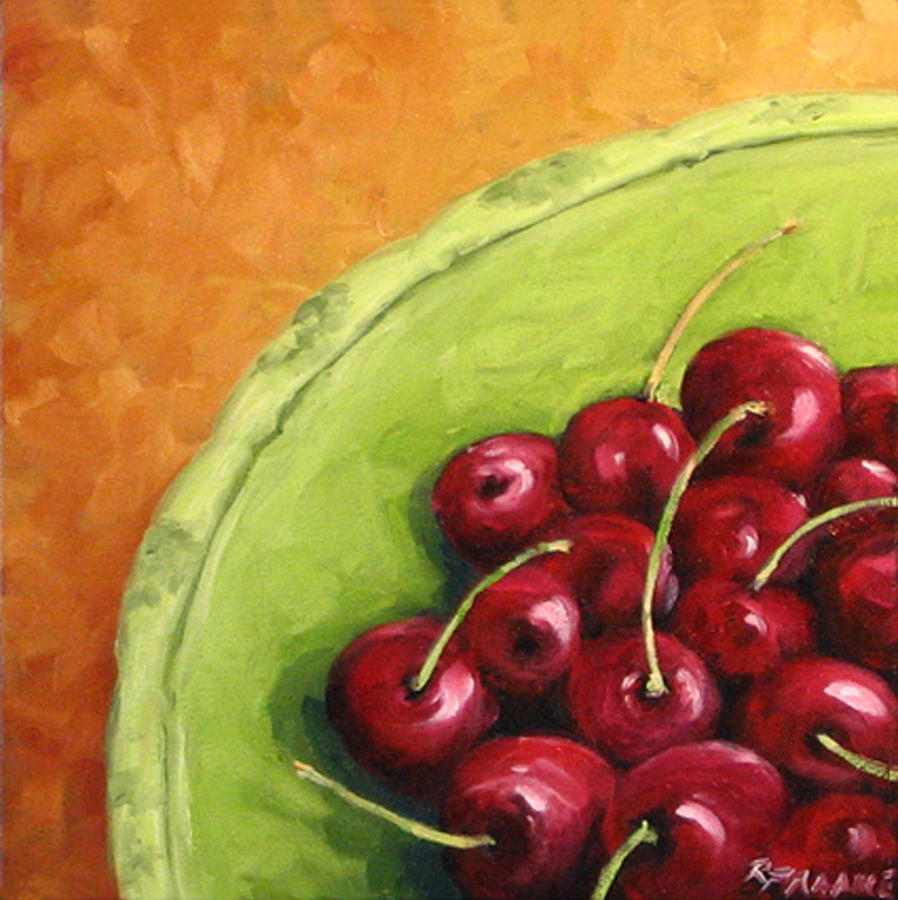 Cherries Green Plate Painting by Richard T Pranke