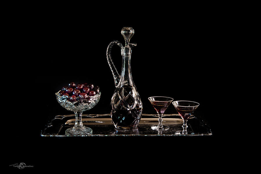 Still Life Photograph - Cherries in an old fashion way in black - a still life by Torbjorn Swenelius