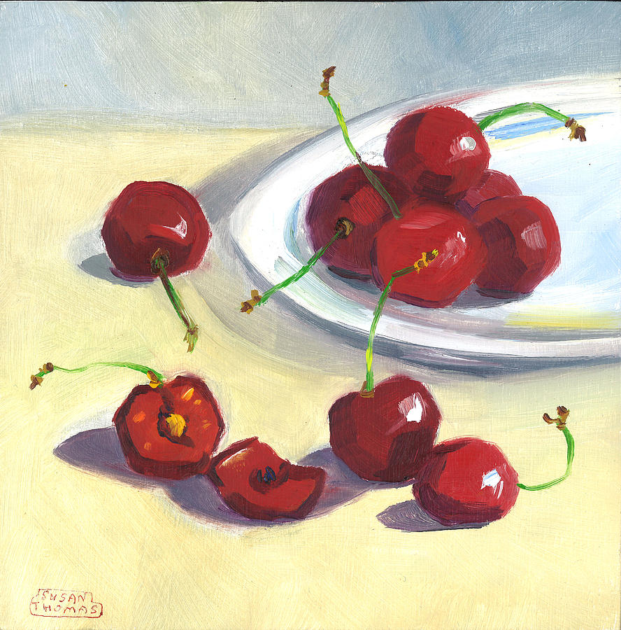 Cherries on a Plate Painting by Susan Thomas