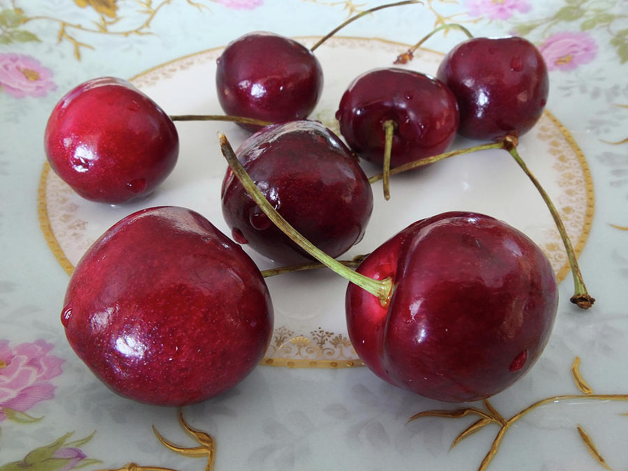 Cherries on Plate Photograph by Scott Kingery