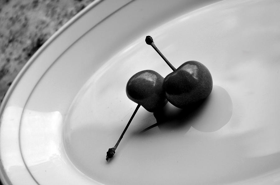 Black And White Photograph - Cherries3 by Damijana Cermelj
