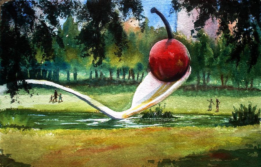 Cherry and Spoon Painting by Marilyn Jacobson