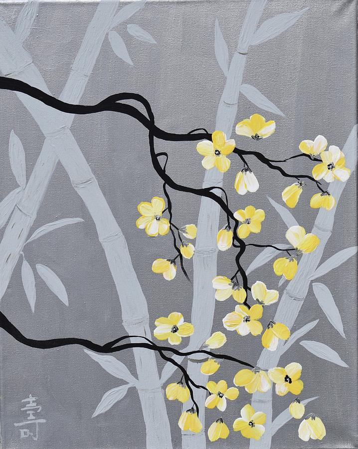  Zen Bamboo Painting Cherry Blossoms Art  Bamboo Asian art Painting by Geanna Georgescu